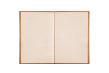 Beyaz arkaplanda kırpma yolu ile izole edilmiş boş sayfaları olan eski kitabı aç