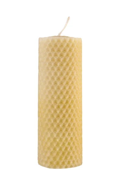 Front View Yellow Beeswax Honeycomb Candle Isolated White Background Clipping — Stock Photo, Image