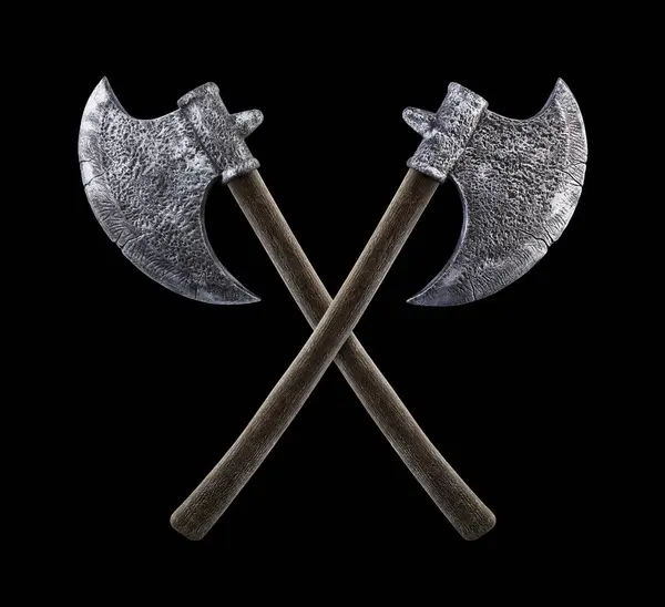 Two Crossed Axes Isolated Black Background — Stock Photo, Image
