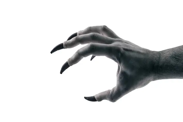 Creepy Monster Hand Black Claws Isolated White Background Clipping Path — Stock Photo, Image