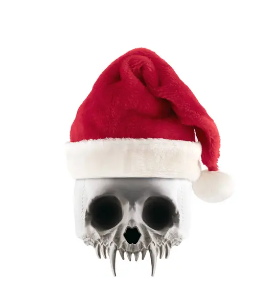 Vampire Skull Santa Claus Red Hat Isolated White Background — Stock Photo, Image