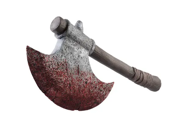 Medieval Axe Red Blood Isolated White Background Clipping Path — Stock Photo, Image