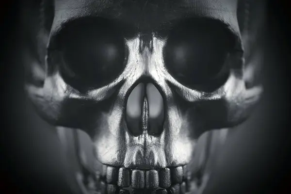 Creepy Human Skull Close Black Background — Stock Photo, Image
