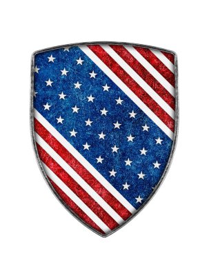 Beyaz arka planda izole edilmiş yıldız ve çizgili Amerikan kalkanı