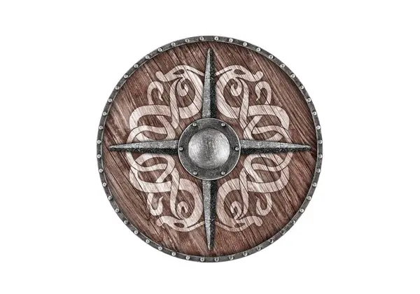Stary Viking Drewniane Okrągłe Tarcze Izolowane Białym Tle Obraz Stockowy