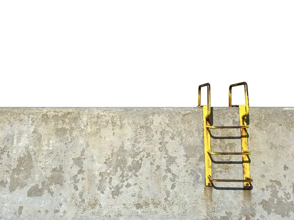 Antiguo Muro Hormigón Con Escalera Metálica Amarilla Oxidada Aislada Sobre Fotos De Stock