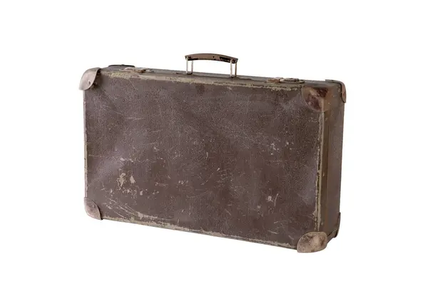 クリッピングパスで白い背景に隔離された古い茶色のアウトスーツケース ストックフォト