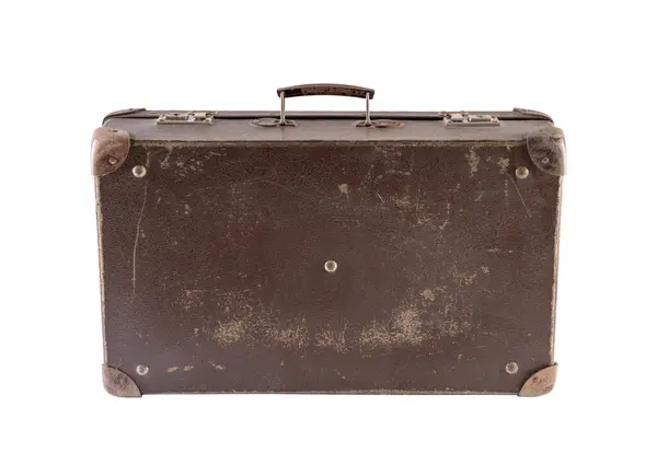 クリッピングパスで白い背景に隔離された古い茶色のアウトスーツケース ストック画像