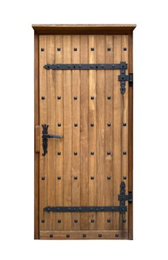 Beyaz arka planda izole edilmiş eski ahşap kapı