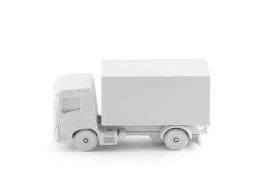 Beyaz kargo kamyonu minyatürü kesme yolu ile beyaz arka planda izole edildi