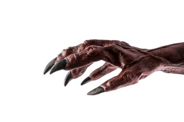 Kırmızı şeytan el kesme yolu ile beyaz arka planda izole