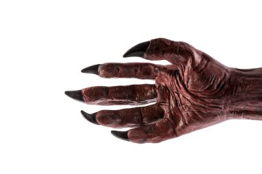 Kırmızı şeytan el kesme yolu ile beyaz arka planda izole