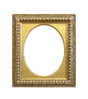 Kırpma yolu olan beyaz arkaplanda izole edilmiş antik altın resim çerçevesi