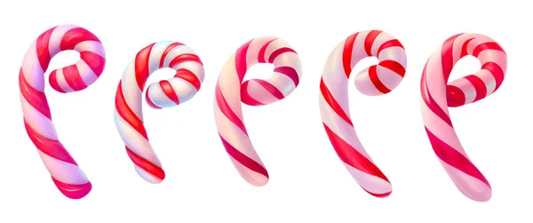 Collection Candy Canes Isolated White Background Digital Illustration — Stock Photo, Image