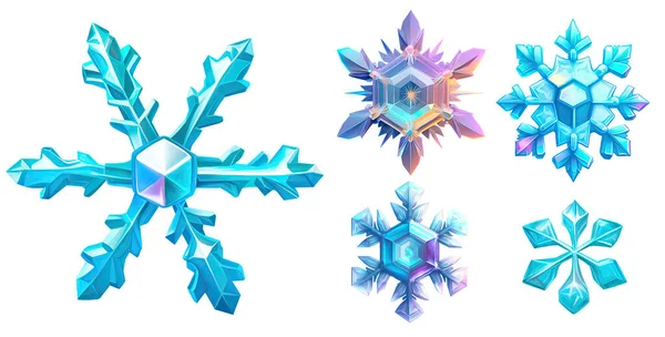 stock image Crystal snowflakes set isolated on white background. 3D digital illustration