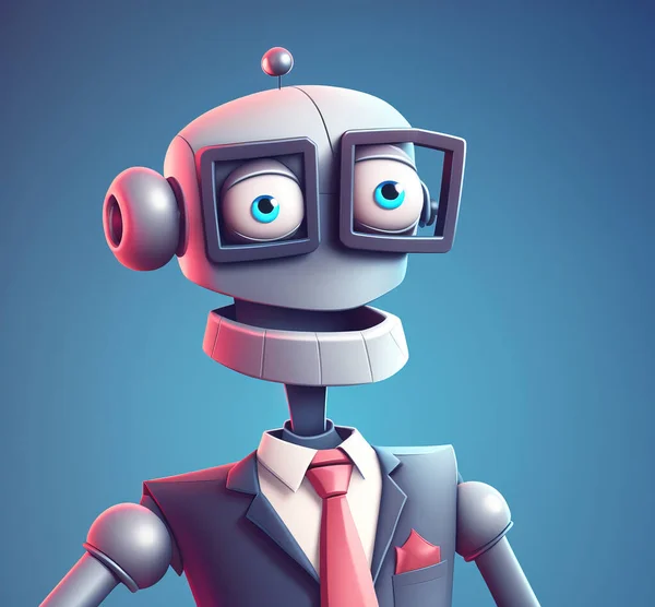 Robot Businessman Avatar Closeup Portrait Android Buseness Suit Glasses Blue Imagem De Stock