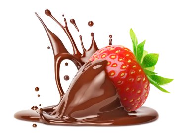 Çikolata soslu çilek, beyaz arka planda izole.