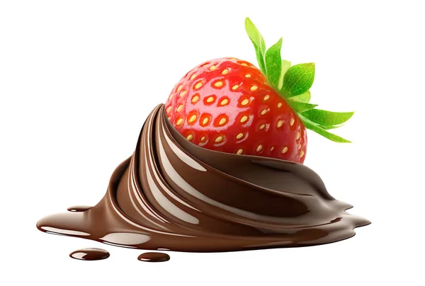 Erdbeere Schokolade Getaucht Isoliert Auf Weißem Hintergrund — Stockfoto