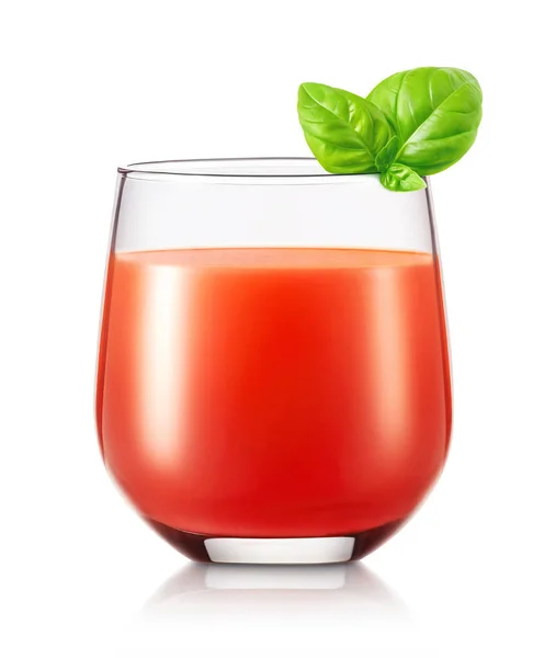 Glass Tomato Juice Leaf Basil Isolated White — Stock Photo, Image