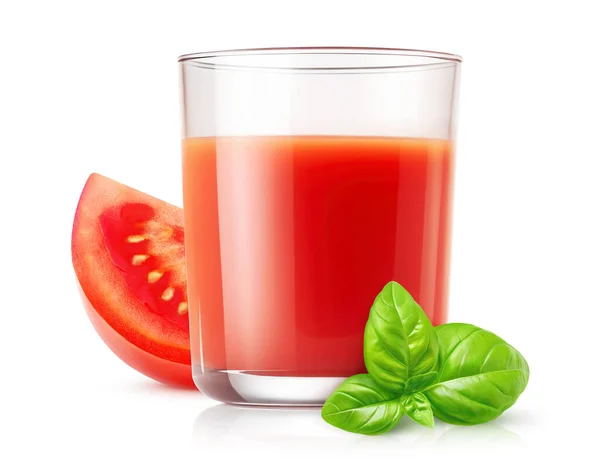 Glass Tomato Juice Slice Tomato Isolated White — Stock Photo, Image
