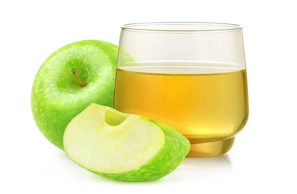 Cut Green Apples Apple Juice Glass White Background — Stock Photo, Image
