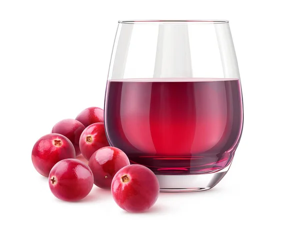 一杯新鲜的红莓饮料和浆果 用白色隔开 — 图库照片