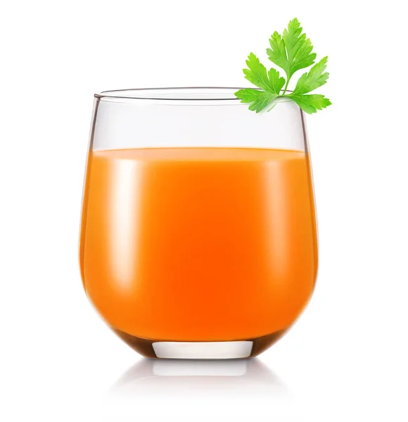 Ein Glas Karottensaft Und Petersilienblatt Isoliert Auf Weißem Hintergrund — Stockfoto