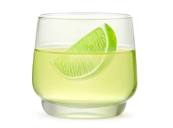 Bicchiere Bevanda Lime Una Fetta Frutta Lime Isolata Fondo Bianco — Foto Stock