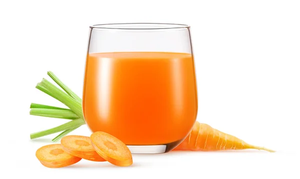 Frischer Karotten Und Karottensaft Glas Isoliert Auf Weiß lizenzfreie Stockfotos
