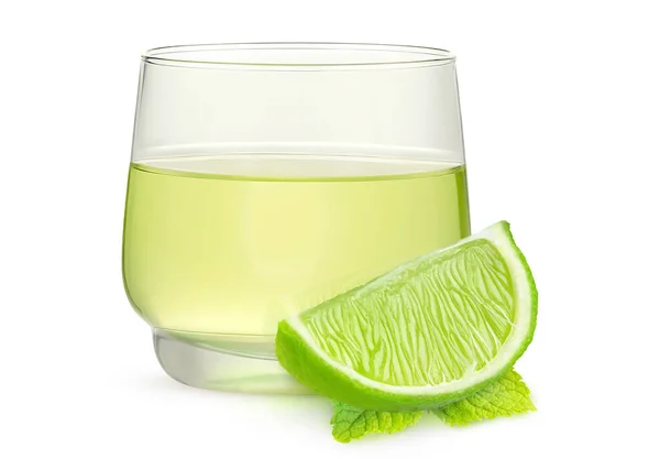 Lime Drink Glass Piece Lime Mint Leaf Isolated White Stock Image