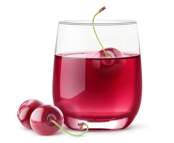 Glass Cherry Juice Fresh Berries Isolated White — Stock Photo, Image