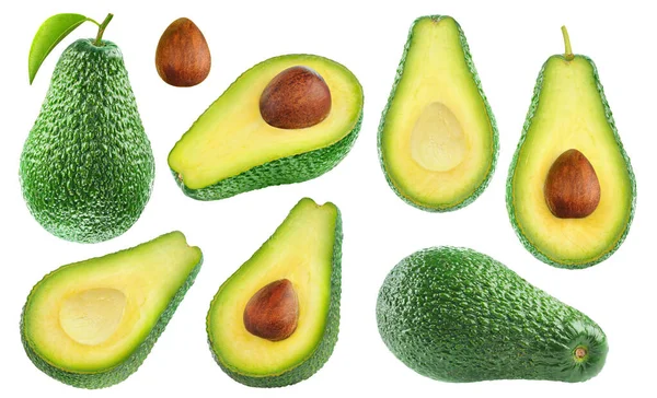 Collection Whole Cut Avocado Fruits Isolated White Background Stock Photo
