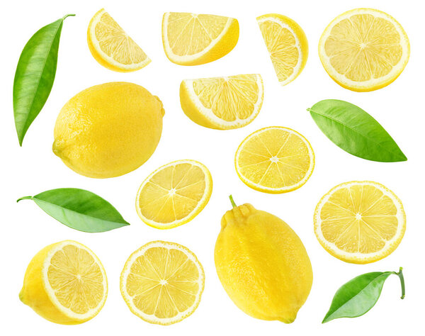 Коллекция лимонных изделий на белом фоне