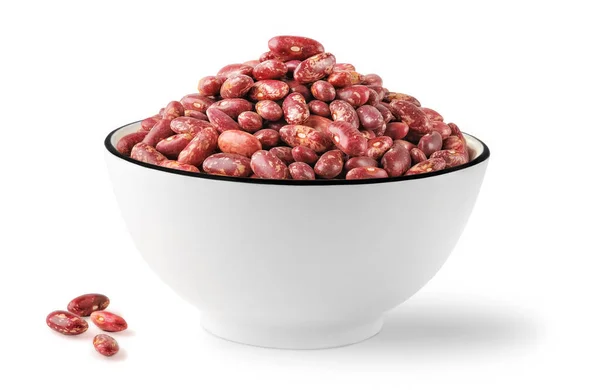 Bowl Raw Speckled Red Kidney Beans Isolated White Background — Stock Photo, Image