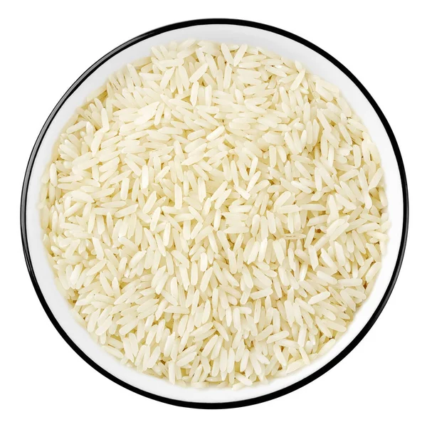 Draufsicht Auf Weißen Reis Einer Schüssel Isoliert Auf Weißem Hintergrund — Stockfoto