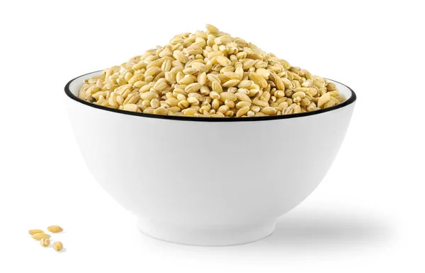 Bowl Raw Pearl Barley Isolated White Background Stock Image