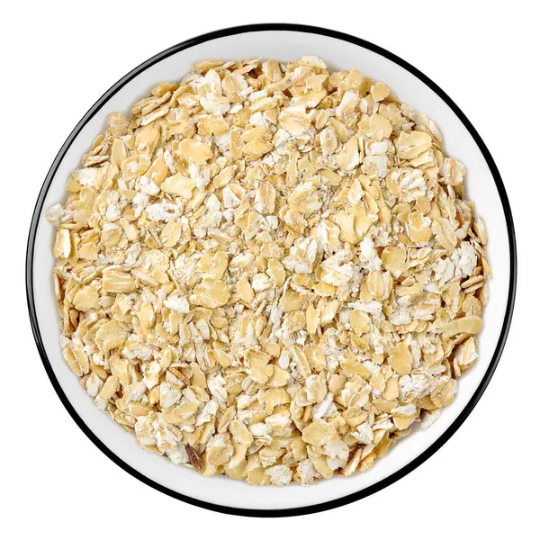 Top View Rolled Oats Bowl Isolated White Background Stock Photo