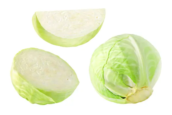 Cut Whole Fresh Cabbage Isolated White Royalty Free Stock Images