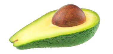 Avokado meyvelerinin yarısı beyaz arka planda izole