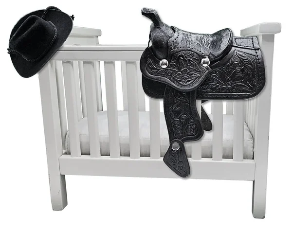 Cowboyhatt Och Sadel Babysäng — Stockfoto