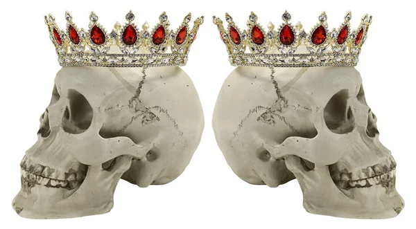 Row Opposing Skulls Wearing Jeweled Crown — Stock Photo, Image