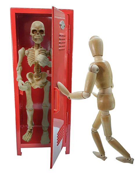 Alguém Empurrar Esqueleto Para Cacifo Escola Vermelha — Fotografia de Stock
