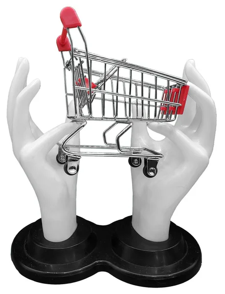 Pair Hands Cradling Shopping Cart — Stock Photo, Image