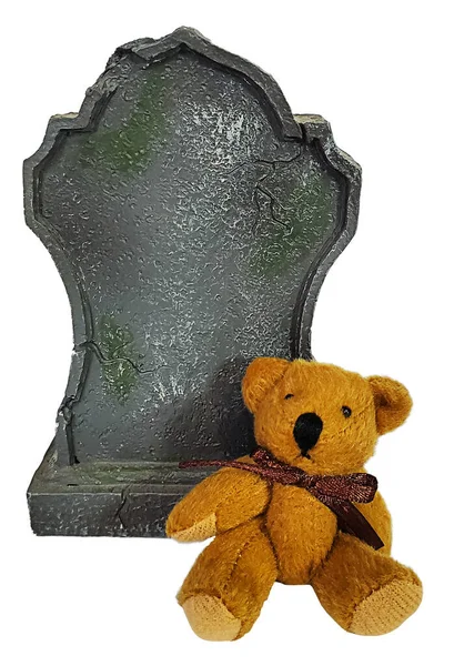 Teddybjörnen Sitter Vid Gravsten För Att Markera Begravningen Person — Stockfoto