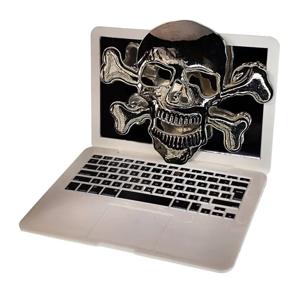 컴퓨터에서 두개골이 보이는 컴퓨터 바이러스 — 스톡 사진