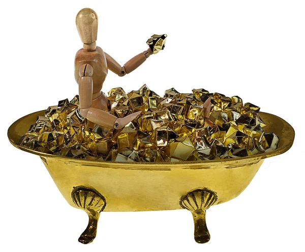 Banho Ouro Nuggest Uma Banheira Bronze Antigo Com Pés Garra — Fotografia de Stock