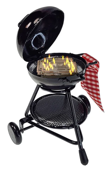 在用于烹调食物的黑色圆形烧烤架上烧钱 — 图库照片