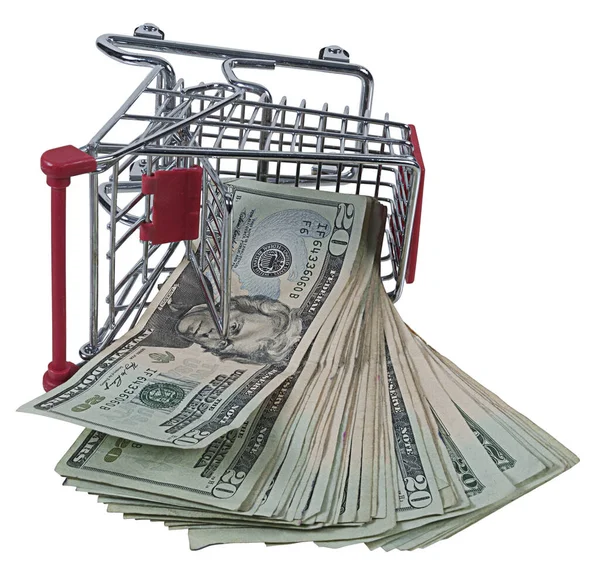 Alışveriş Arabasından Dökülen Bir Yığın Para — Stok fotoğraf