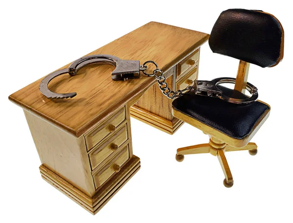 Stůl Židle Pouta Ukazující Připoutané Práci — Stock fotografie