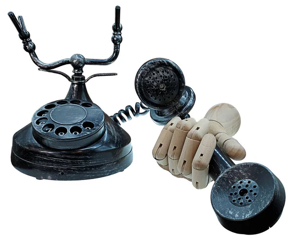 Chamada Para Você Mão Madeira Segurando Telefone Vintage — Fotografia de Stock